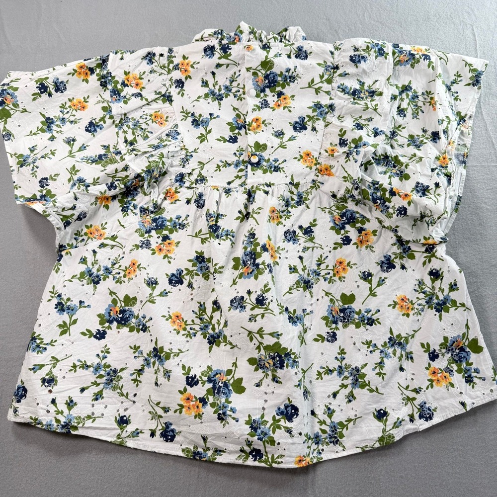 Zara Floral Eyelet Blouse Women S White Blue Yellow Ruffle Sleeve Shabby Chic - Picture 9 of 9